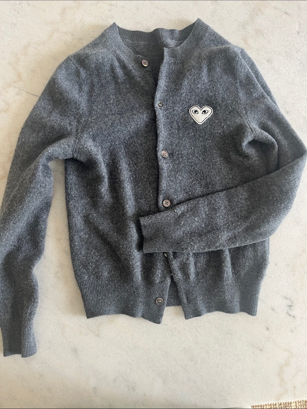 Comme des Garcons Gray Heart Patch Cardigan